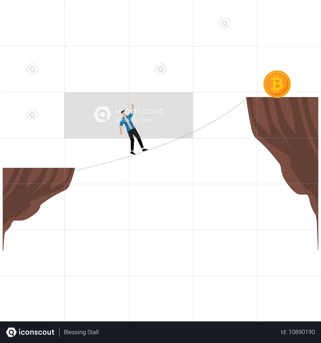 Businessman climb Bitcoin with rope  Illustration