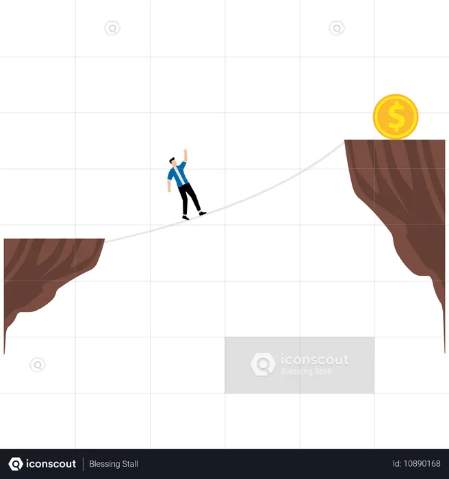 Businessman climb dollars with a rope  Illustration