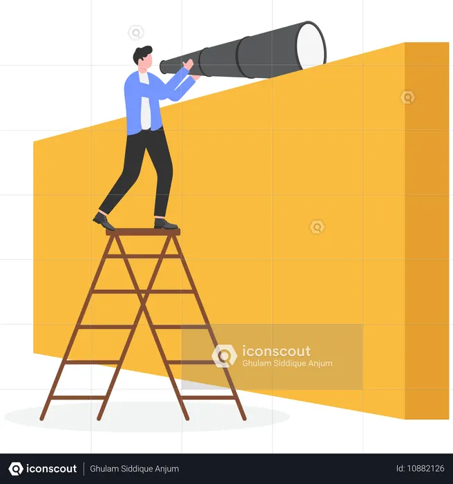 Businessman climb the wall to seek new horizons  Illustration