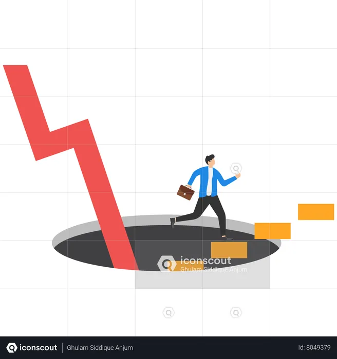 Businessman climb up ladder from deep hole  Illustration