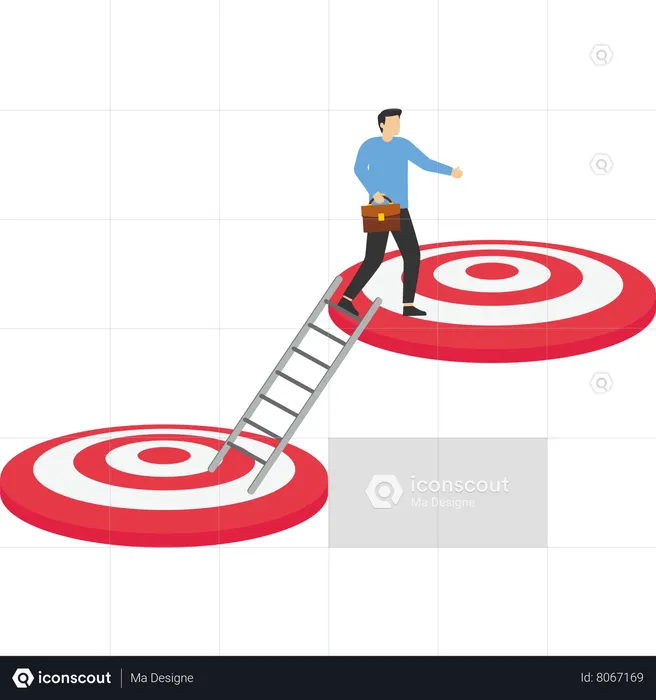 Best Businessman Climb Up Ladder Reaching Goal Target Illustration Download In Png And Vector Format 4180