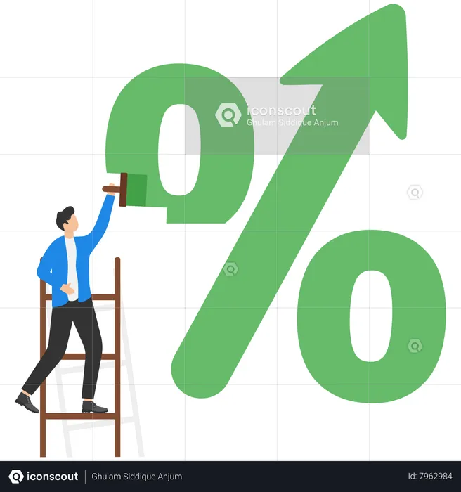 Businessman climb up ladder to paint a symbol of big percentage  Illustration