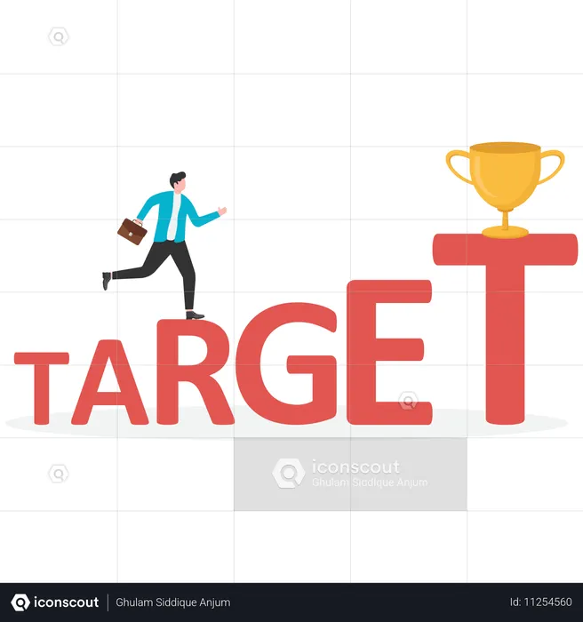 Businessman climbing by stairs that made of letters of word TARGET  Illustration