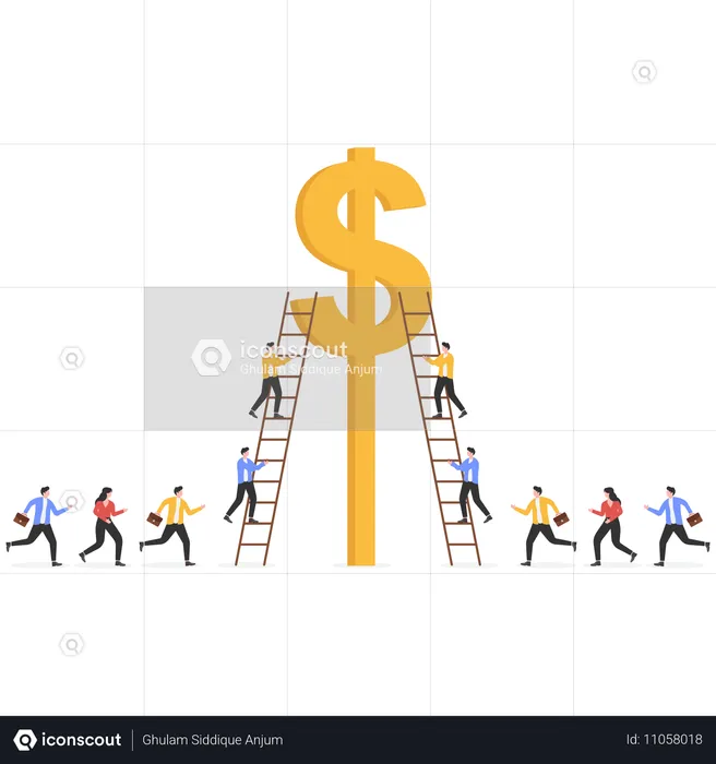 Businessman climbing ladder to achieve money  Illustration