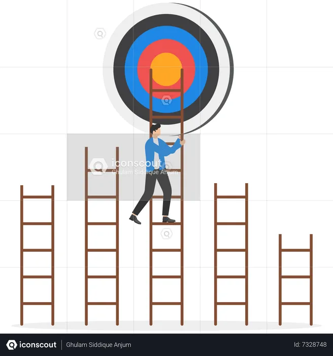 Businessman climbing ladder to achieve target  Illustration