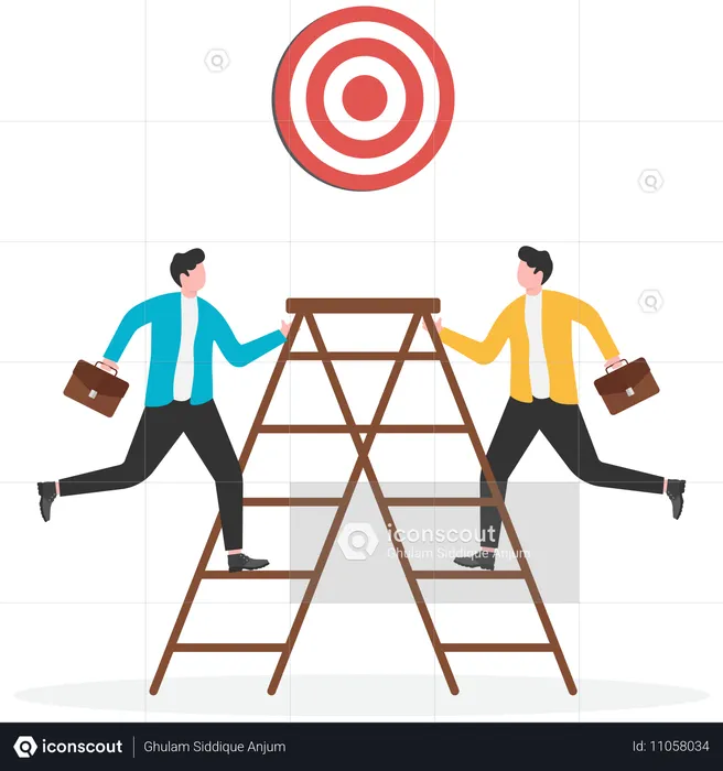 Businessman climbing ladder to achieve target  Illustration