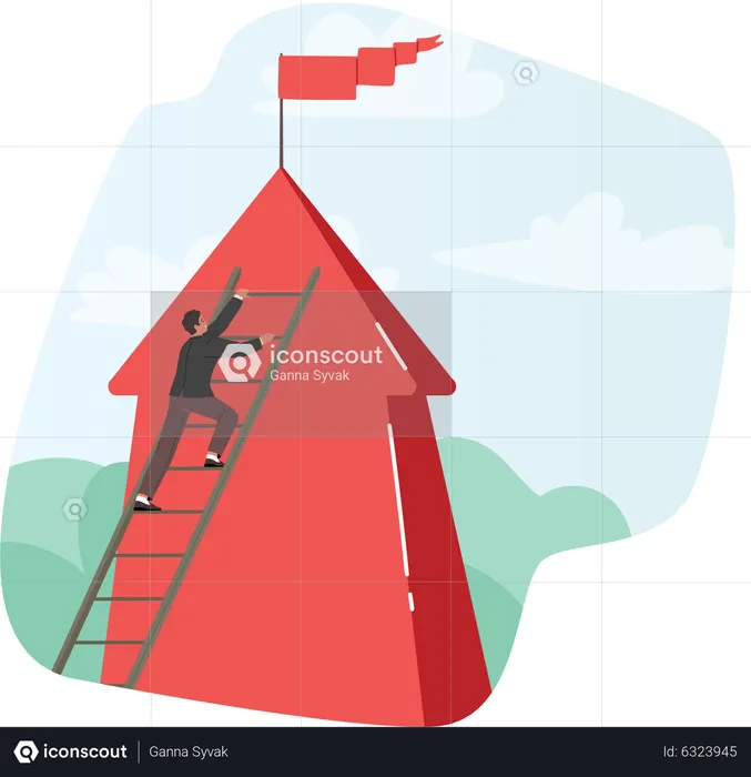 Businessman climbing ladder to catch success  Illustration