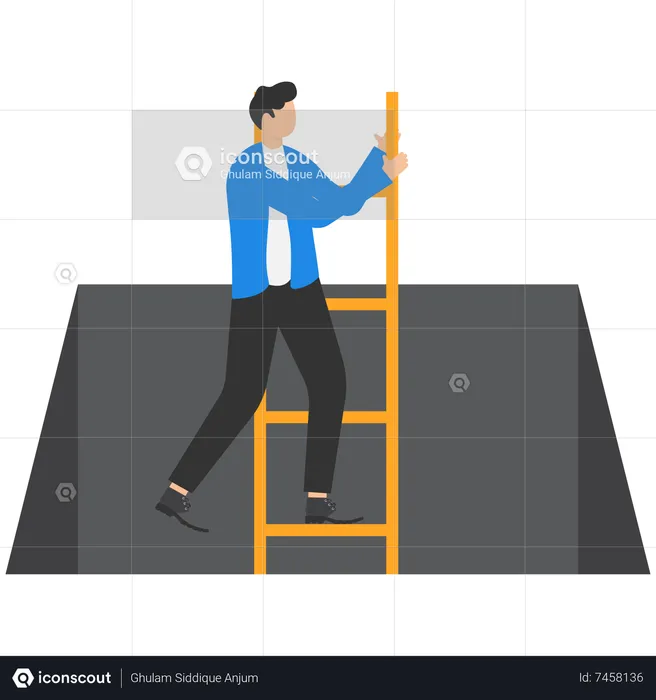 Businessman climbing  ladder to escape from problem  Illustration