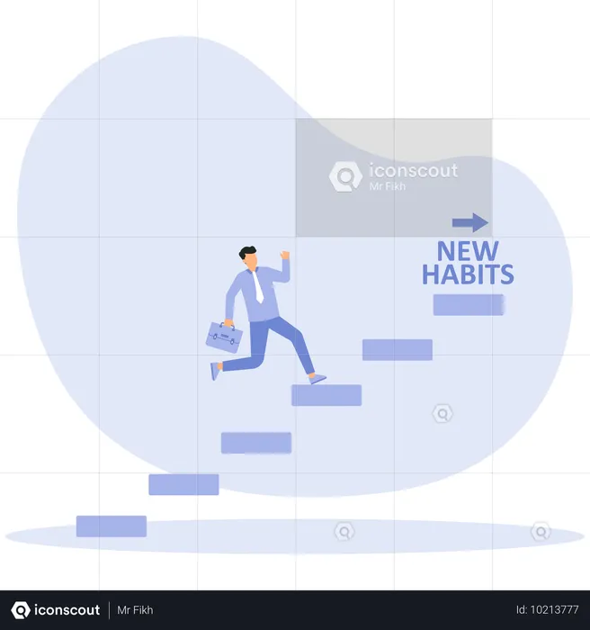 Businessman climbing ladder to new habit and new habit choice  Illustration