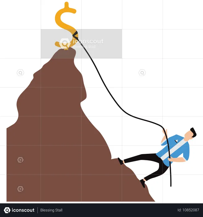 Businessman climbing mountain to earn finance  Illustration