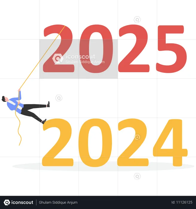 2025년을 목표로 숫자를 늘리고 미래를 바라보는 사업가  일러스트레이션