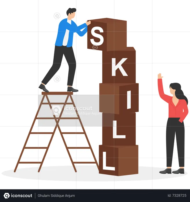 Businessman climbing skill word to top  Illustration