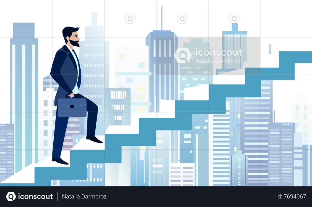 Businessman climbing stairs to success  Illustration
