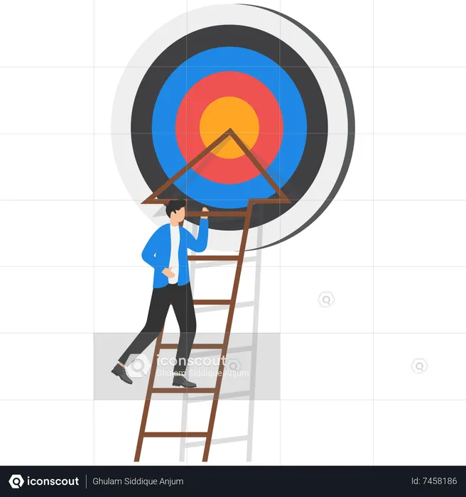 Businessman climbing stairs to target  Illustration