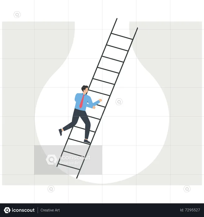 Businessman climbing success stairs with business ideas  Illustration