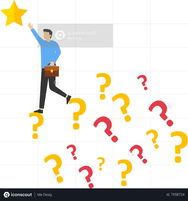 Businessman climbs a question mark to reach a star  Illustration