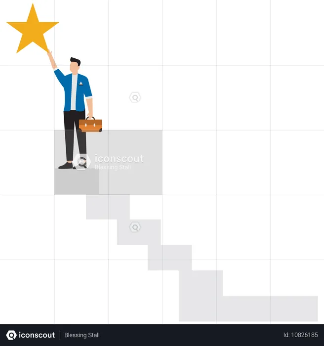 Businessman climbs ladder to top to win the star prize  Illustration