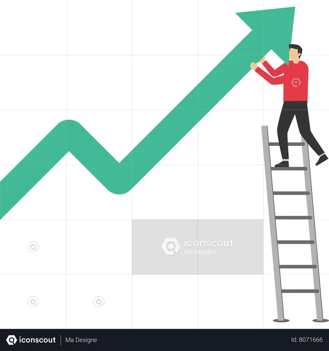 Businessman climbs the stairs pushing the graph higher  Illustration