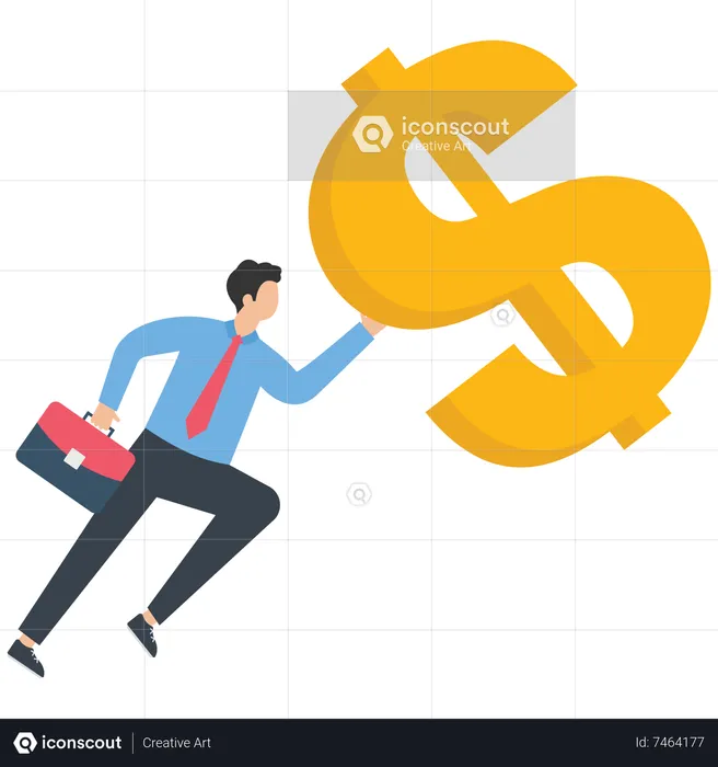 Businessman clutching dollars flying to the sky  Illustration