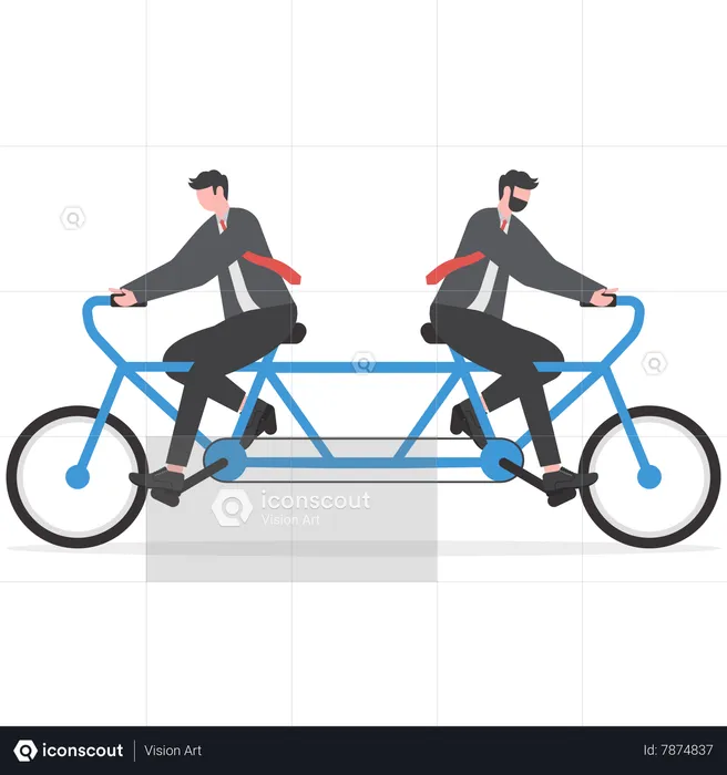 Businessman colleagues trying hard riding bicycle in opposite direction  Illustration