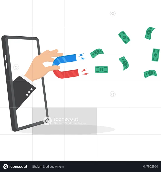 Businessman collecting money online using magnet  Illustration
