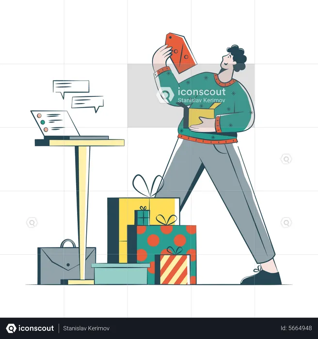 Businessman Collects Gifts For Christmas  Illustration