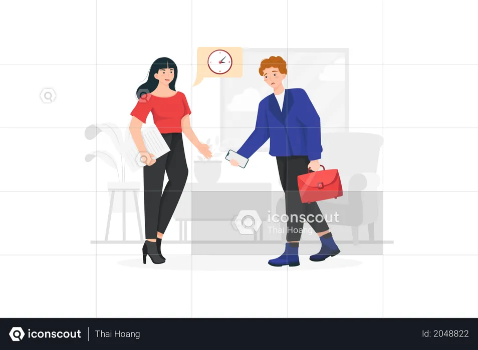 Businessman come late for office  Illustration
