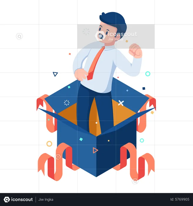 Businessman Come Out from Cardboard Box  Illustration