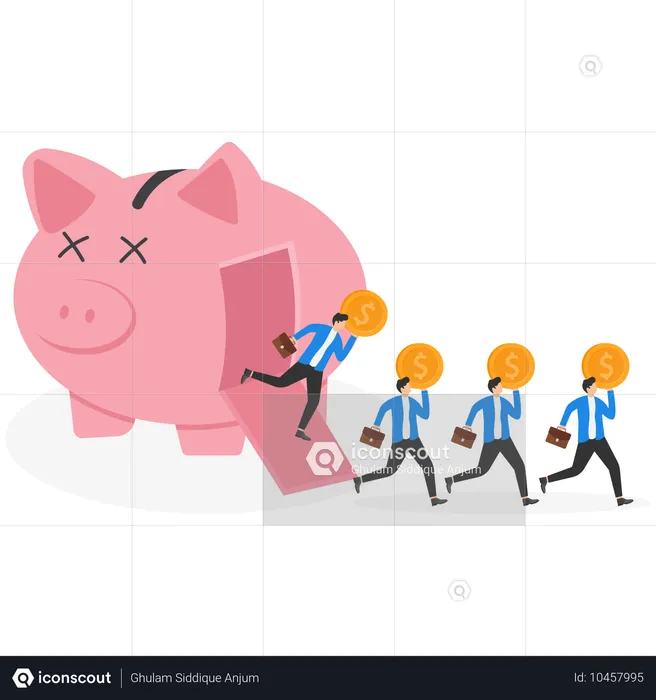 Businessman come out from piggy bank  Illustration