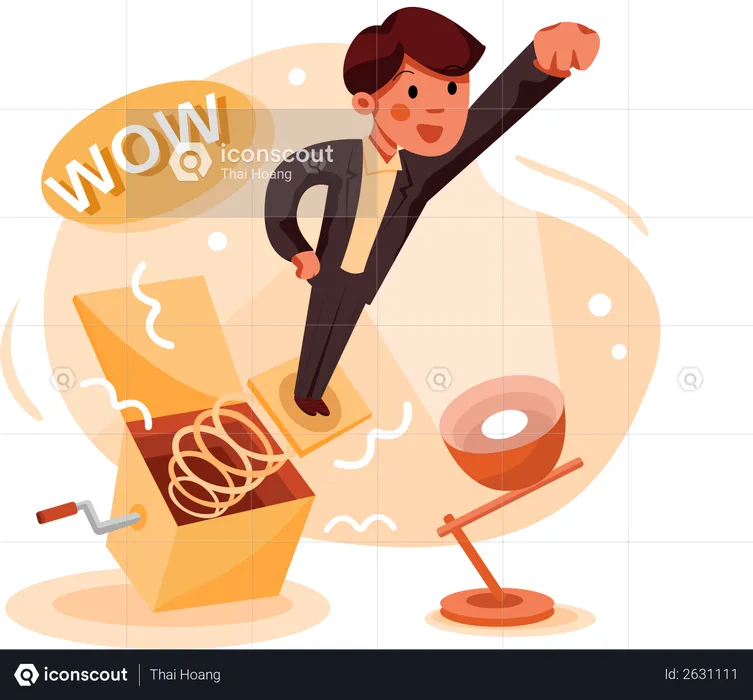 Businessman coming out from Jack in the Box  Illustration