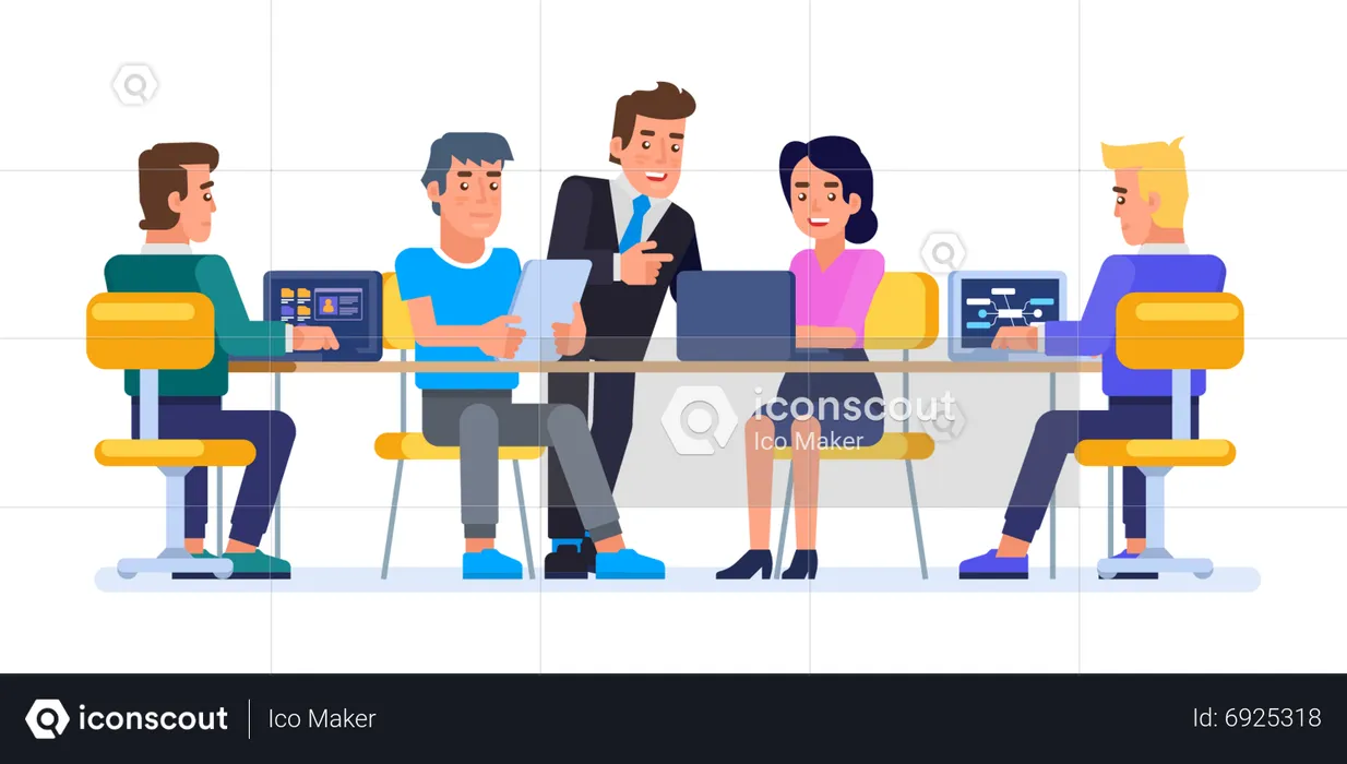 Businessman communicating with team members  Illustration