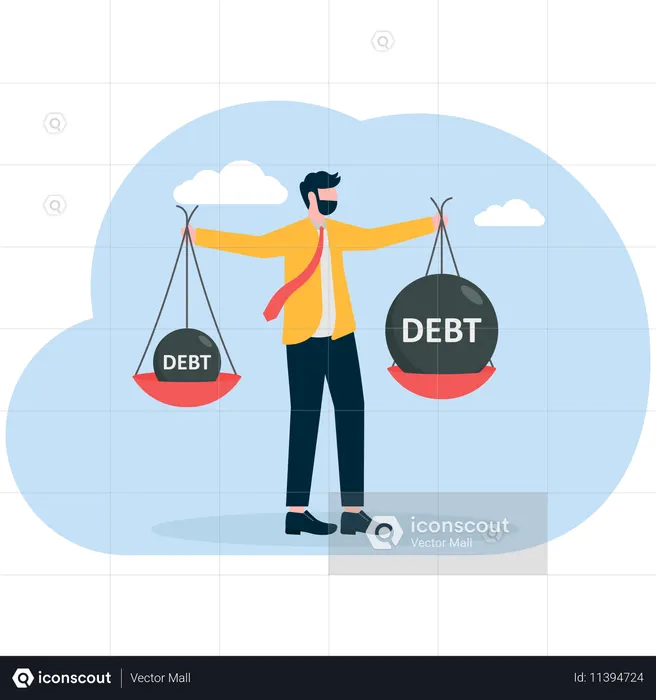 Businessman comparing debt  Illustration