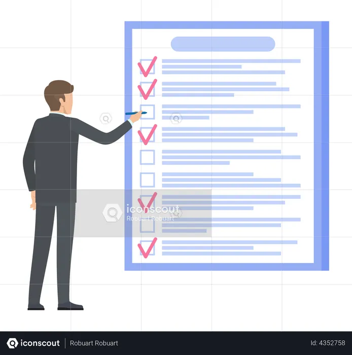 Businessman complete checklist with tick marks  Illustration