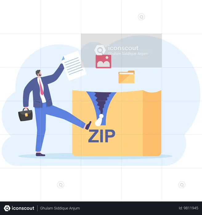 Businessman compressed files  Illustration