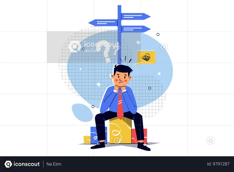 Businessman confused for business direction  Illustration