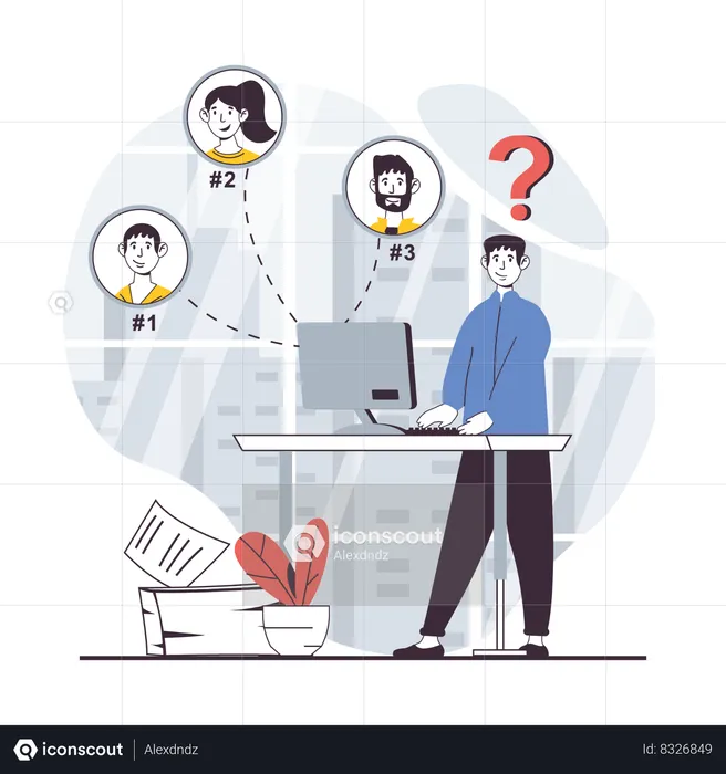 Businessman confused for selecting profile  Illustration