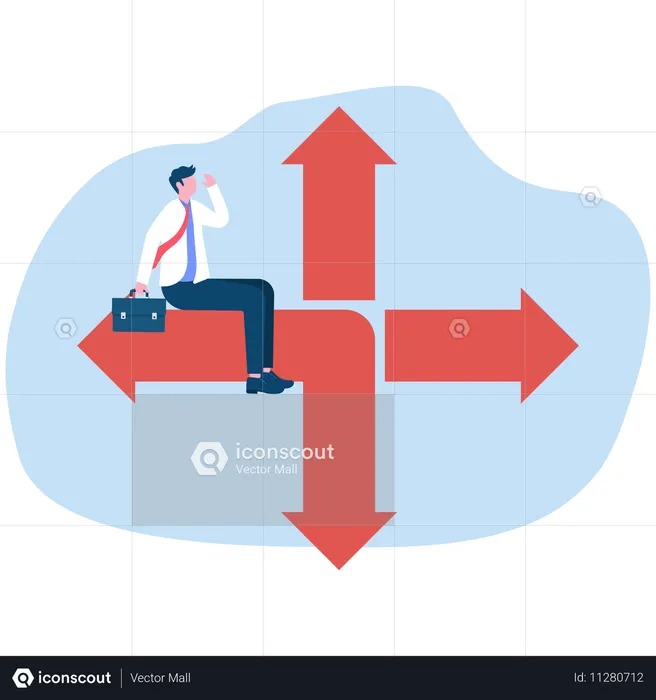 Businessman confused with business direction  Illustration