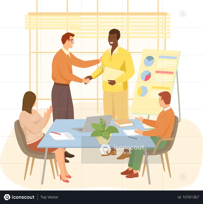 Businessman congratulating best employee for his presentation  Illustration