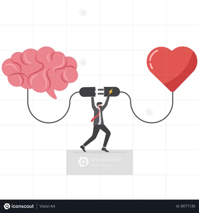 Businessman connect heart feeling with logical thinking brain  Illustration