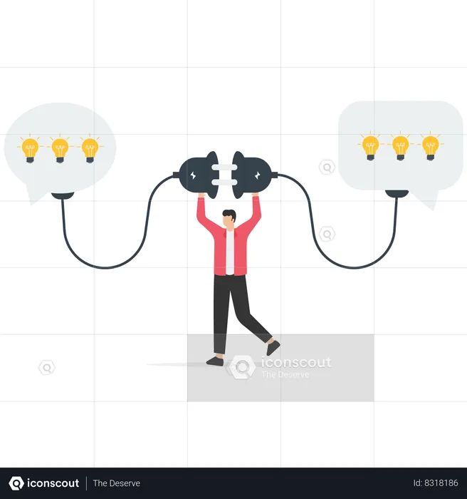 Businessman connect plug between conversation dialog  Illustration