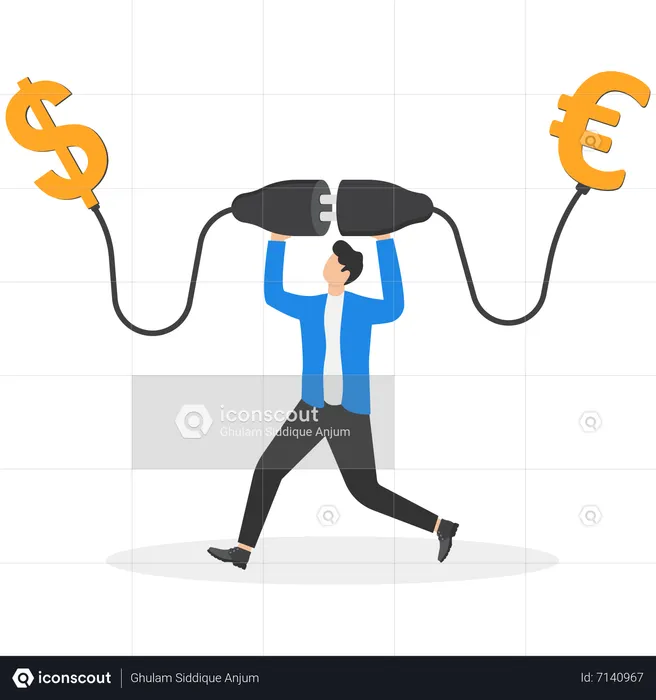 Businessman connecting currency sign with another one  Illustration