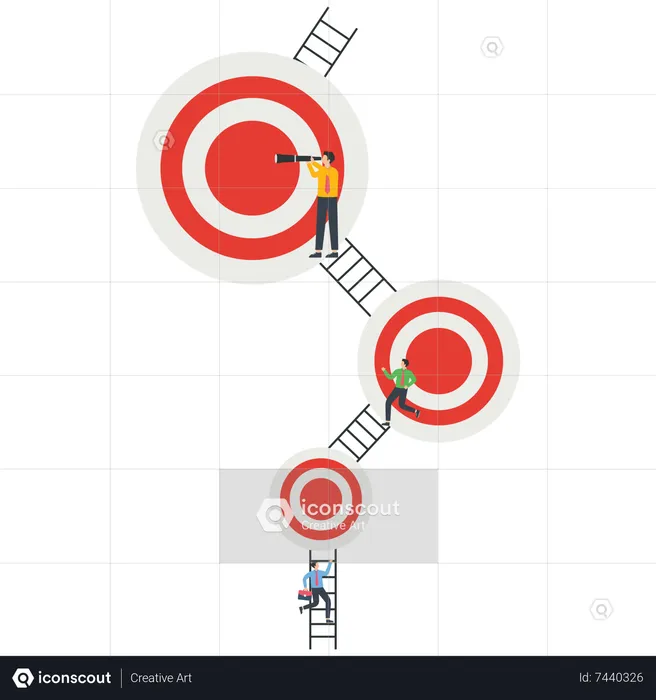Businessman constantly climbing to bigger targets  Illustration