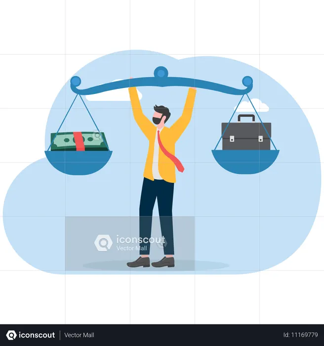 Businessman controls balance of scales  Illustration