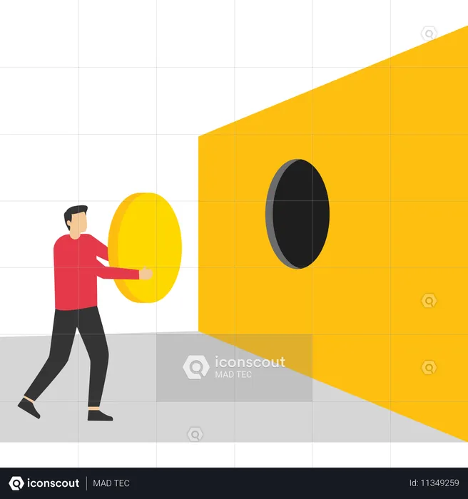 Businessman covering black hole in wall  Illustration