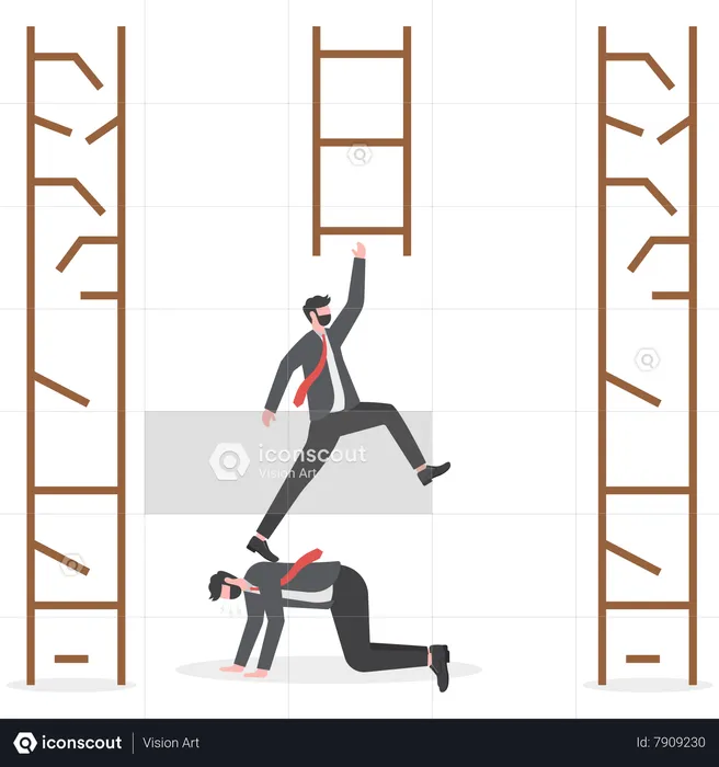 Businessman coworker support his colleague reaching to climb ladder of success  Illustration