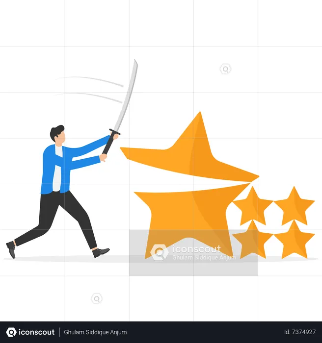 Businessman credit score staff sawing star to reduce score  Illustration