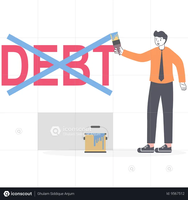 Businessman cross out word debt and money  Illustration