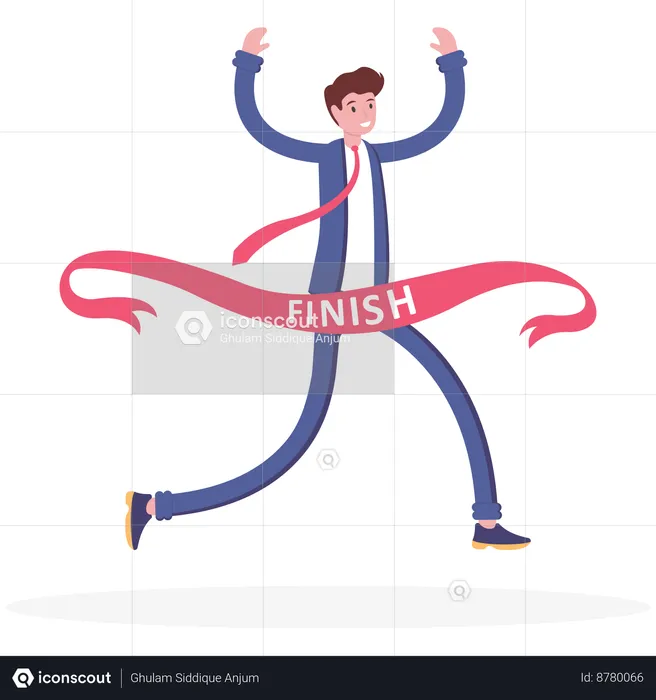 Businessman cross the finish line with red ribbon  Illustration