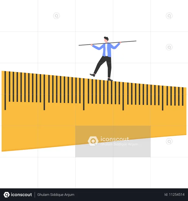 Businessman crossing huge ruler  Illustration