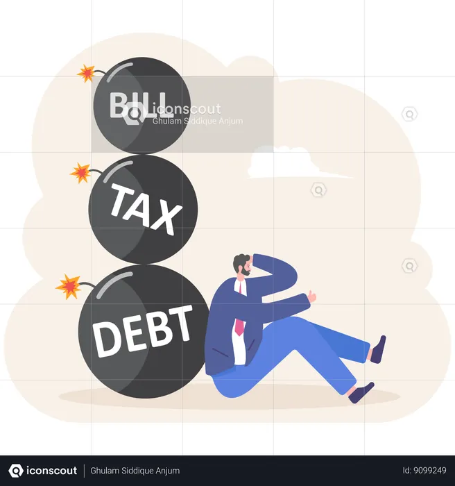 Businessman crying with debt tax  Illustration